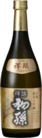 Japanese sake bottle with label.