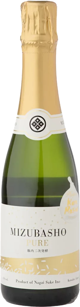 Mizubasho Pure sake bottle, Japanese alcohol beverage.