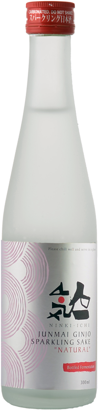 Frosted bottle of Junmai Ginjo sparkling sake.