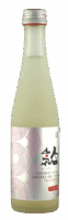Junmai Ginjo sparkling sake bottle with design label.