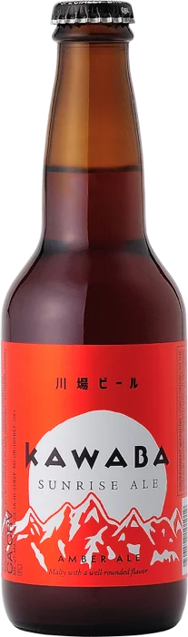 Kawaba Sunrise Ale beer bottle on white background.