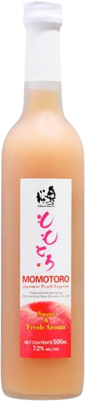Momotaro Japanese peach liqueur bottle, sweet and aromatic.